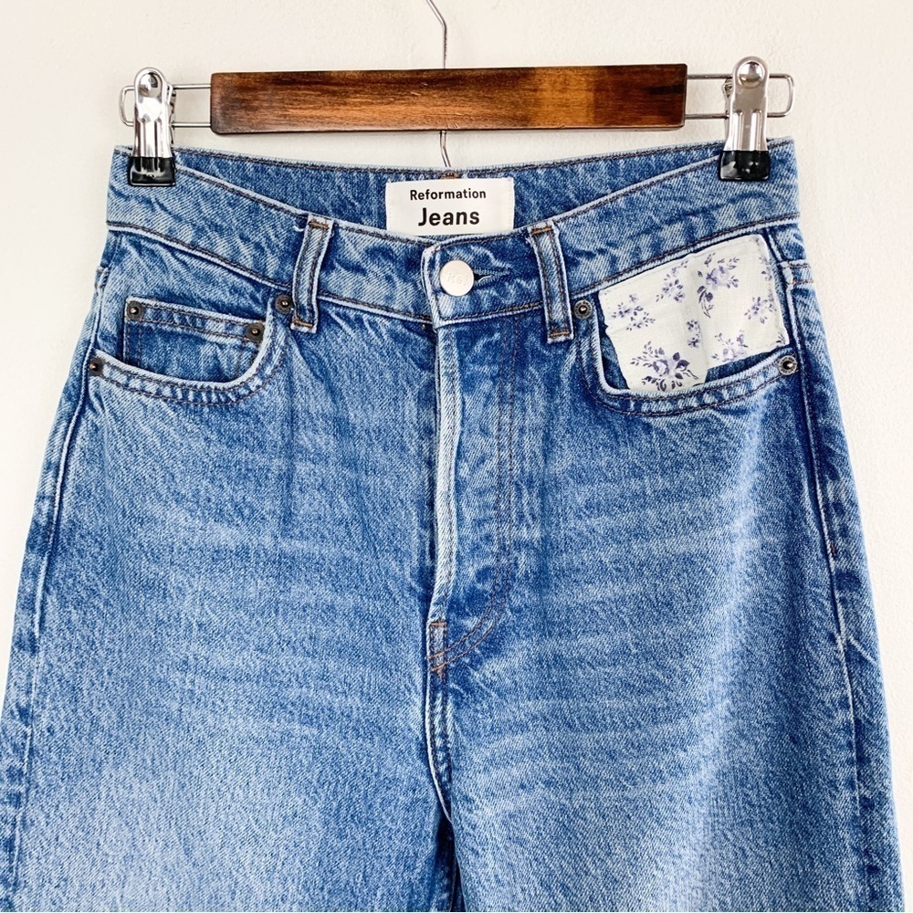 Reformation Floral Patchwork High Waist Button Fly Jeans Sz 23 - Picture 3 of 12